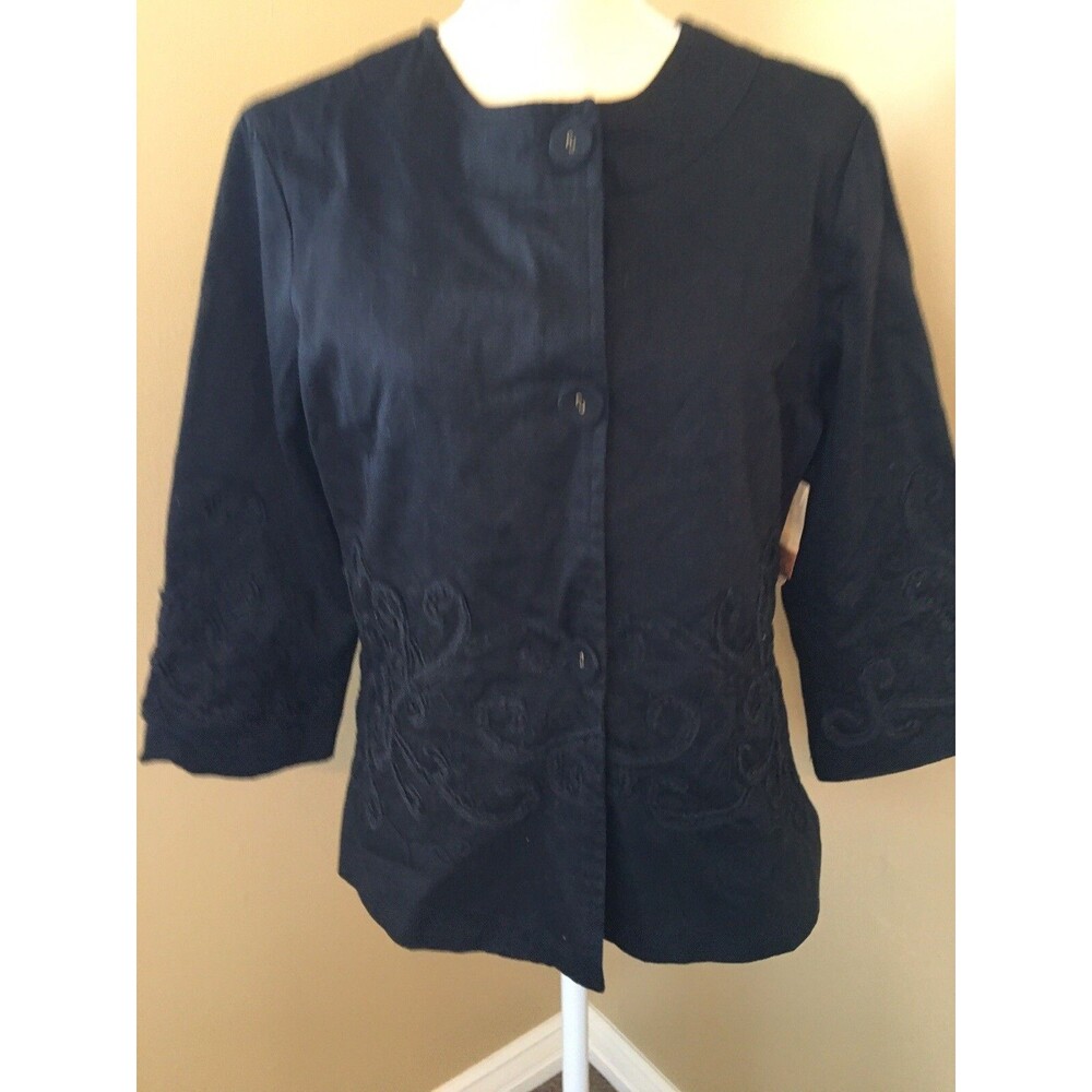 NWT Coldwater Creek Black Placed Soutache Jacket W/ Embroidery SZ 12